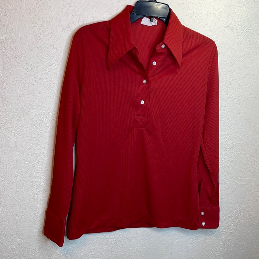 Vintage Donn Kenny Designs Burnt Orange Ribbed Mens Polo Long Sleeve Shirt